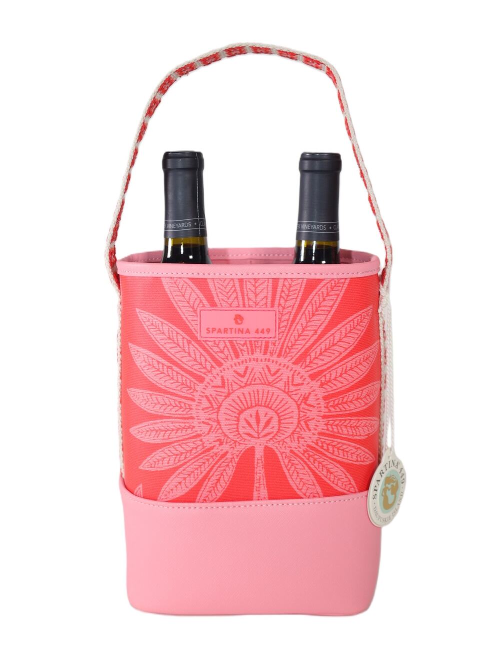 Spartina 449 Double Wine Caddy Coastal Tote Bag - Palmetto Frond Pink Print-NWT